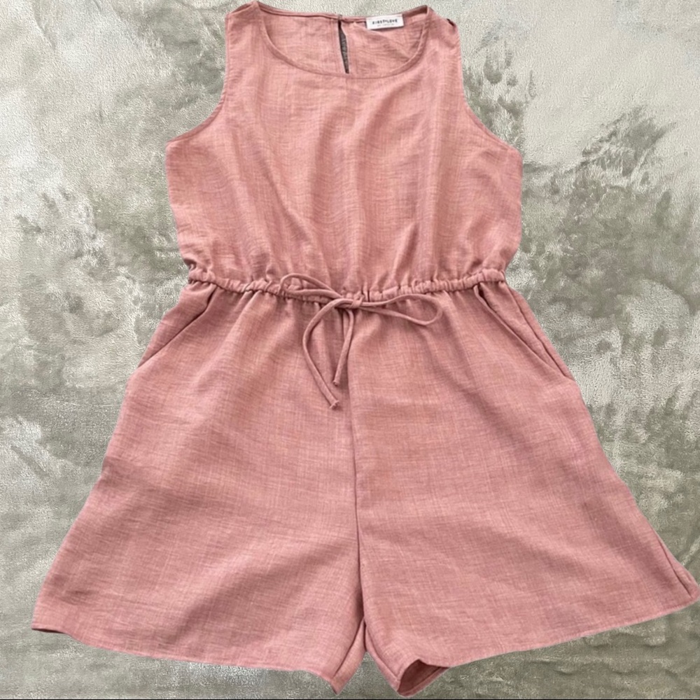 First Love Sleeveless Pink Short Romper Pockets 1X